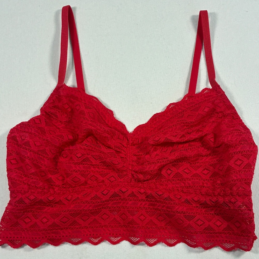 PINK Victoria's Secret Lace Bralette Women XS Red Geometric Scalloped Strappy